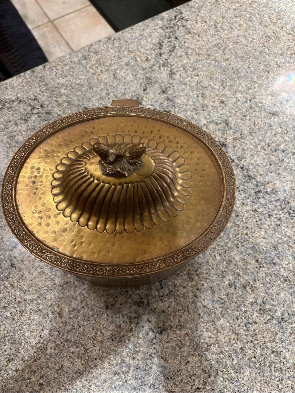 Hammered Brass Lidded Ice Bucket or Tea Caddy